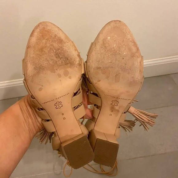 Loeffler Randall Tasseled Lace Up Leather Sandals Wheat Tan Size 8 - Picture 6 of 11